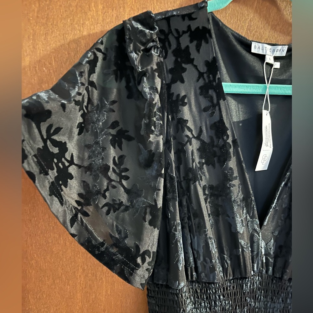 Black velvet floral evening gown
